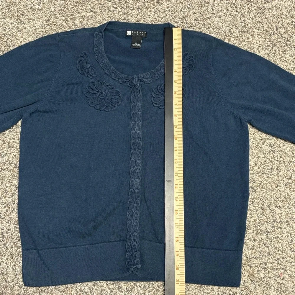 Vintage Carol Little Embroidered Cardigan Sweater‎ Womens XL Teal Floral Knit